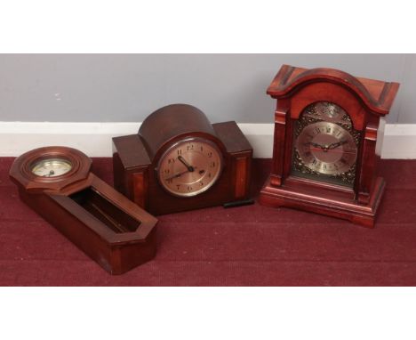 A box of clocks. Including a mahogany art deco mantel clock example, etc.  