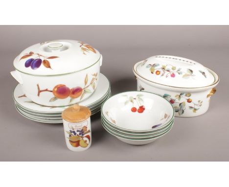 A box of Royal Worcester dinnerwares. Includes Evesham Vale etc.  