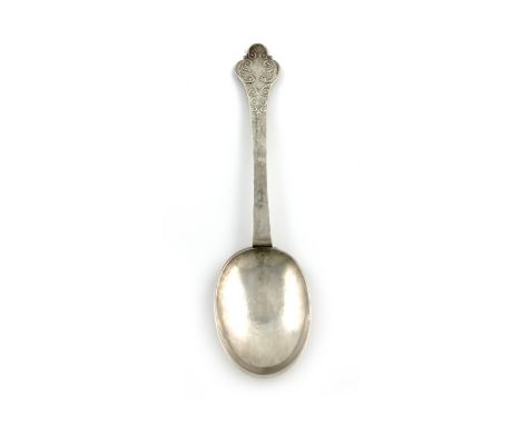 A Charles II West Country silver Lace-back Trefid spoon, by Ellen Dare, Taunton circa 1683, the reverse of the oval bowl with