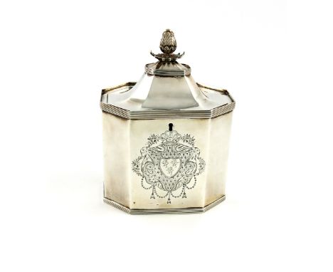 A George III silver tea caddy, by Peter and Ann Bateman, London 1791, panelled rectangular form, reeded borders, flush-hinged