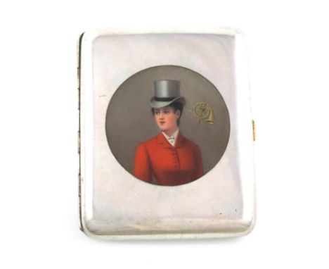 An Austrian silver and enamel cigarette case, maker's mark possibly CD, rectangular form, the front with a circular panel of 