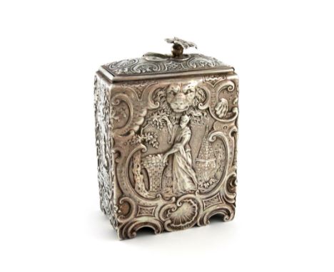 A late 19th century silver tea caddy, with import marks for London 1894, importer's mark of William Moering, rectangular form