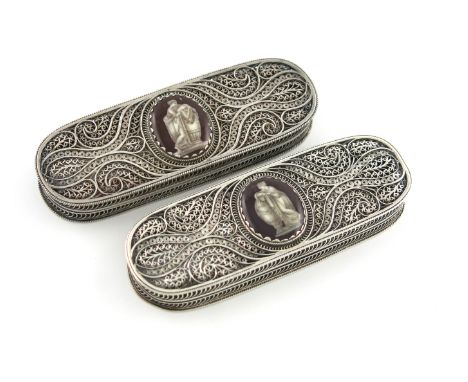 A matched pair of George III silver filigree toothpick boxes, Birmingham made circa 1800, possibly for the Chinese market, ro