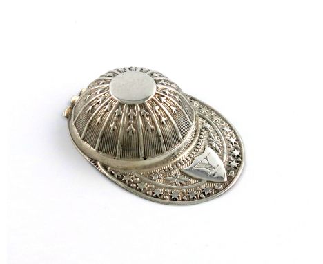 A George III silver jockey's cap caddy spoon, by Joseph Taylor, Birmingham 1800, with husk and reeded decoration, the brim wi