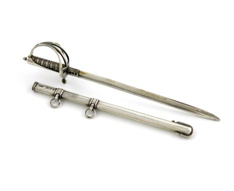 A Victorian silver novelty paper knife, by S. Mordan and Co, London 1895, modelled as an officer's sword, with a three-bar hi