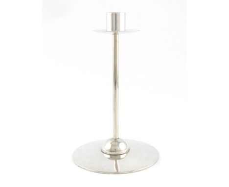 By Bruce Russell, a modern Channel Islands silver candlestick, Guernsey, date letter X, plain slender column, plain capital a