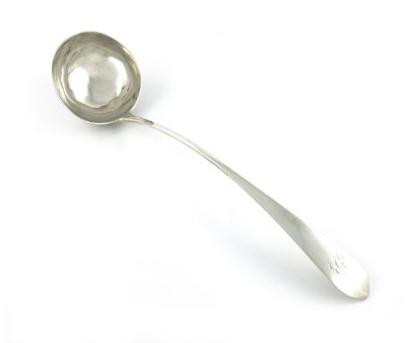 An early 19th century Scottish provincial silver Celtic Point pattern soup ladle, by Thomas Davie, Greenock circa 1820, the t