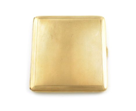 A 9-carat gold cigarette case, by Payton, Pepper &amp; Sons Ltd, Birmingham 1920, rectangular form, engine-turned decoration,