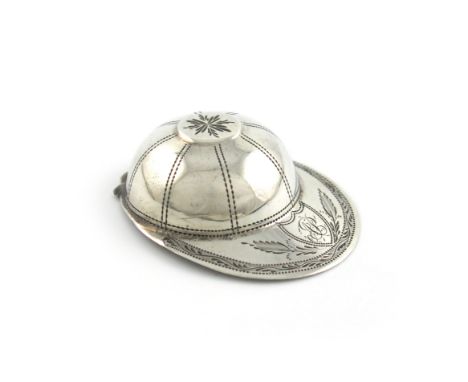 A George III silver jockey cap caddy spoon, by Joseph Taylor, Birmingham 1799, bright-cut decoration and borders, initialled,