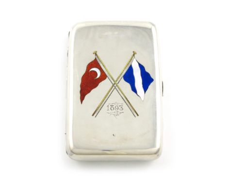 A late-Victorian silver and enamel presentation cigar case, over-stamped with maker's mark of Barnet Henry Joseph, Birmingham