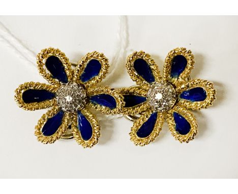 18CT GOLD ENAMEL &amp; DIAMOND EARRINGS