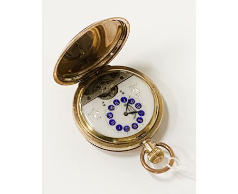 HEBDOMAS 8 DAY POCKET WATCH WITH BLUE ENAMEL DETAIL - FULL HUNTER