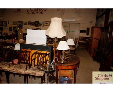A turned column standard lamp and shade 