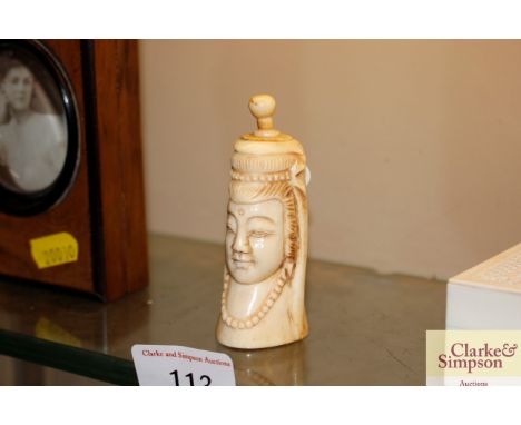 An ivory female head snuff box 