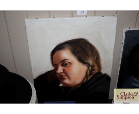 Oil on canvas, portrait of a young girl unframed