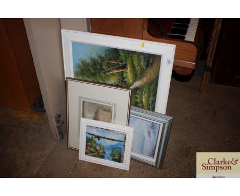 A collection of various paintings and prints 