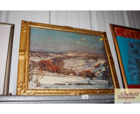 After Stanley Royle, coloured print The Hills Around Sheffield in decorative gilt frame
