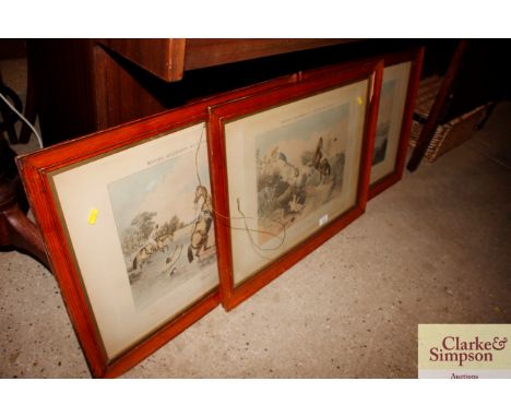 Three Victorian hunting prints, "Moving Accidents By Flood and Field"