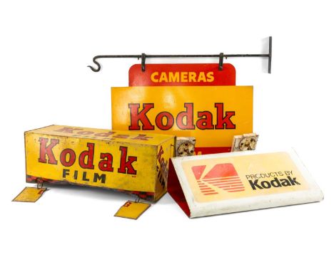 THE ADVERTISING CLUB HOUSE: KODAK ITEMS comprising vintage double sided 'Kodak Cameras Film' advertising sign, suspended from