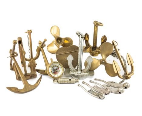 THE MARITIME / MARINE / NAVAL CLUB HOUSE: VARIOUS COLLECTABLES comprising brass and other model sample / paperweight anchors,