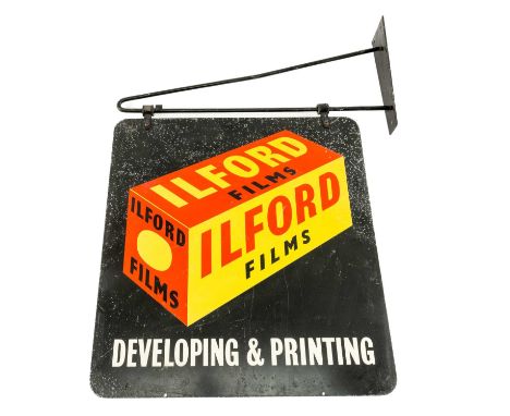THE ADVERTISING CLUB HOUSE: VINTAGE DOUBLE SIDED 'ILFORD FILMS DEVELOPING & PRINTING' ADVERTISING SIGN, the sheet metal sign 