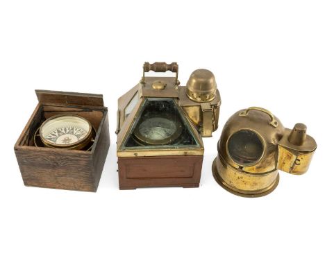 THE MARITIME / MARINE / NAVAL CLUB HOUSE: THREE VINTAGE MARITIME COMPASSES comprising vintage brass gimballed helmet compass 