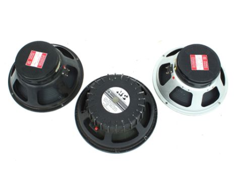 Two similar Goodmans Audiom 12-P 12" amplifier speakers; together with an ATC PA75 12" PA bass speaker (3)