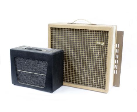 Bird Talisman guitar amplifier of need of rebuilding/completion; together with a Fenton Weill Hornet guitar amplifier box (no