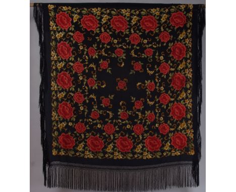 A  1920'S FLORAL EMBROIDERED SILK PIANO SHAWL A wonderful example of a Chinese export embroidered piano shawl. Popular in the