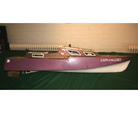 LARGE MODEL BOAT - DIESEL ENGINE a large wooden hulled model boat, 'Lady of the Lake', with a diesel powered engine and brass