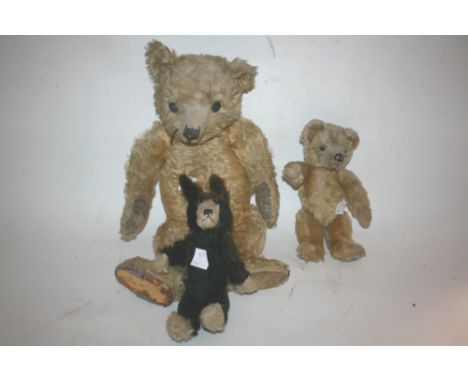 CHAD VALLEY TEDDY BEAR a small Chad Valley Teddy Bear, with a label on one foot. Also with a larger Teddy Bear and a soft toy