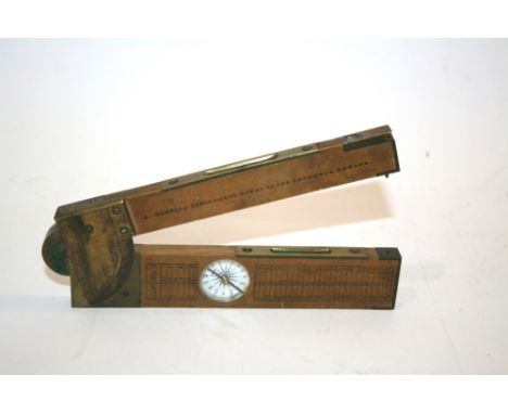 19THC INCLINOMETER RULER WITH COMPASS - L CASELLA an unusual wooden and brass inclinometer, with two levels and a built in co