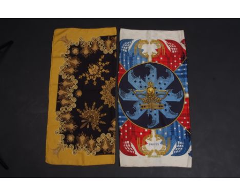 TWO HERMES SCARVES PROUES & FANTAISIE. A silk twill scarf - Proues - designed by Philippe Ledoux - Hermes - Paris 90cms x 90c