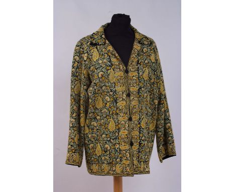 AN EARLY C20TH KASHMIR EMBROIDERED JACKET 1940'S fully embroidered jacket. Chain stitched flowers and leaves in soft yellow, 