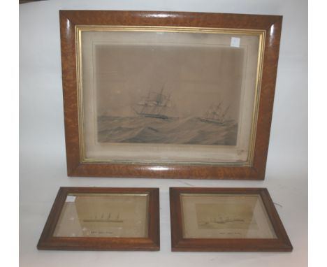 19THC MARITIME PRINT & PHOTOGRAPHS a maritime print in a birds eye maple frame, Well Done Phaeton, This signal was made by Co