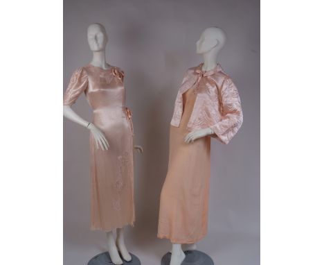 1930'S SATIN NIGHT WEAR A hand embroidered crepe de chine nightdress labeled "Finola hand embroidered British made"87 with at