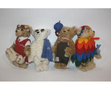 STEIFF BEARS 4 Steiff Bears in bags, Papageno (596 of 1500), Deutschlandbar 2002, Ocean Steiff, and Heidi (97 of 1500 produce