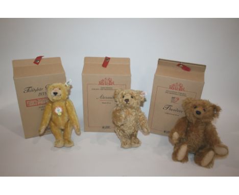 THREE BOXED STEIFF TEDDY BEARS including Dicky 1935 (3579 of 4000 produced), Alexandra (55 of 1500 produced), and Theodore (1