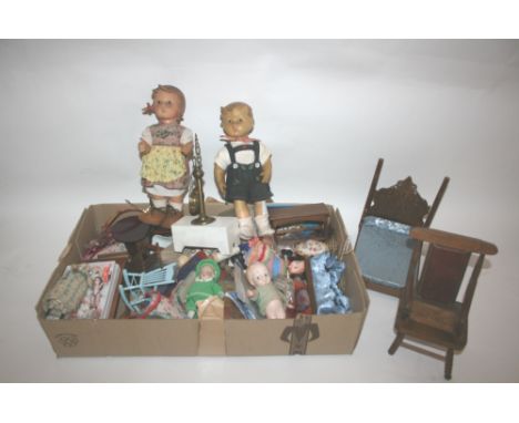 VARIOUS DOLLS & DOLLS HOUSE FURNITURE including two Goebel rubber Dolls, small bisque, rubber, plastic and other dolls, and d