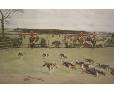 CECIL ALDIN - LARGE SIGNED HUNTING PRINT a large signed print titled The Cheshire, Away from Bath Wood. Signed in the margin 