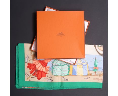 HERMES SCARF IN ORIGINAL BOX Charmes des Plages Normandes - Loig Dubigeon. Hermes - Paris. Unworn 90cms x 90cms 