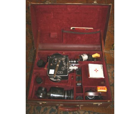 CASED BOLEX CINE CAMERA &amp; ACCESSORIES a Paillard Bolex cine camera, in a fitted case and with a variety of lenses and acc