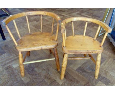 Two elm/beech childs size stick back chairs. Unfortunately we are not doing condition reports on this sale.