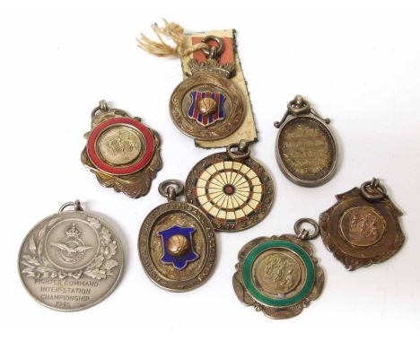 7 silver and enamel sporting medals, to include 6 football medals, one engraved for 'Hanley & District Football Association' 