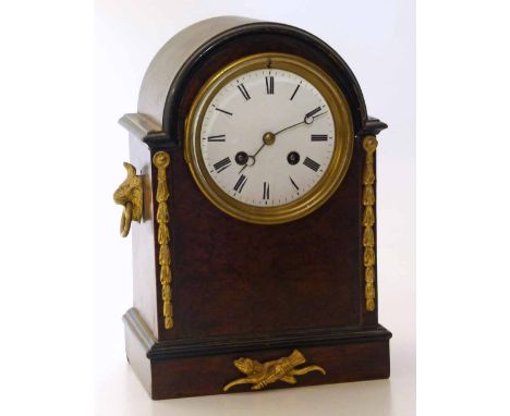 Burr-walnut veneered mantle clock with two train movement Unfortunately we are not doing condition reports on this sale.
