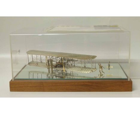 20th century sterling silver scale model of the "Wright Brothers" "Flyer" No.550 in perspex display case complete with certif