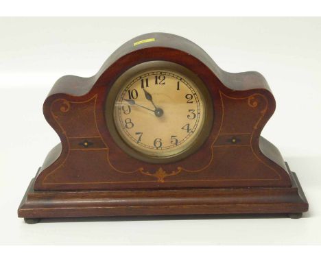 Mahogany inlaid mantle clock Unfortunately we are not doing condition reports on this sale.