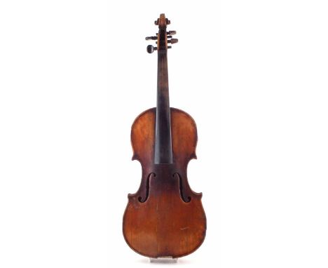 Violin branded Duke of London, the one piece back with scored purfling and wax seal to the button, together with case and bow