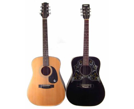 Epiphone Dreadnought guitar, model PR300, serial number 88070000078, with mahogany back and sides, also an Eros Blackbird aco