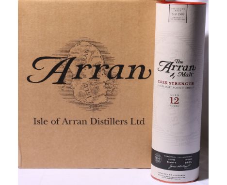 Case of six ARRAN 12 year old cask strength single malt Scotch whisky, 5 from batch 3, bottled September 2013, 53.9% volume, 